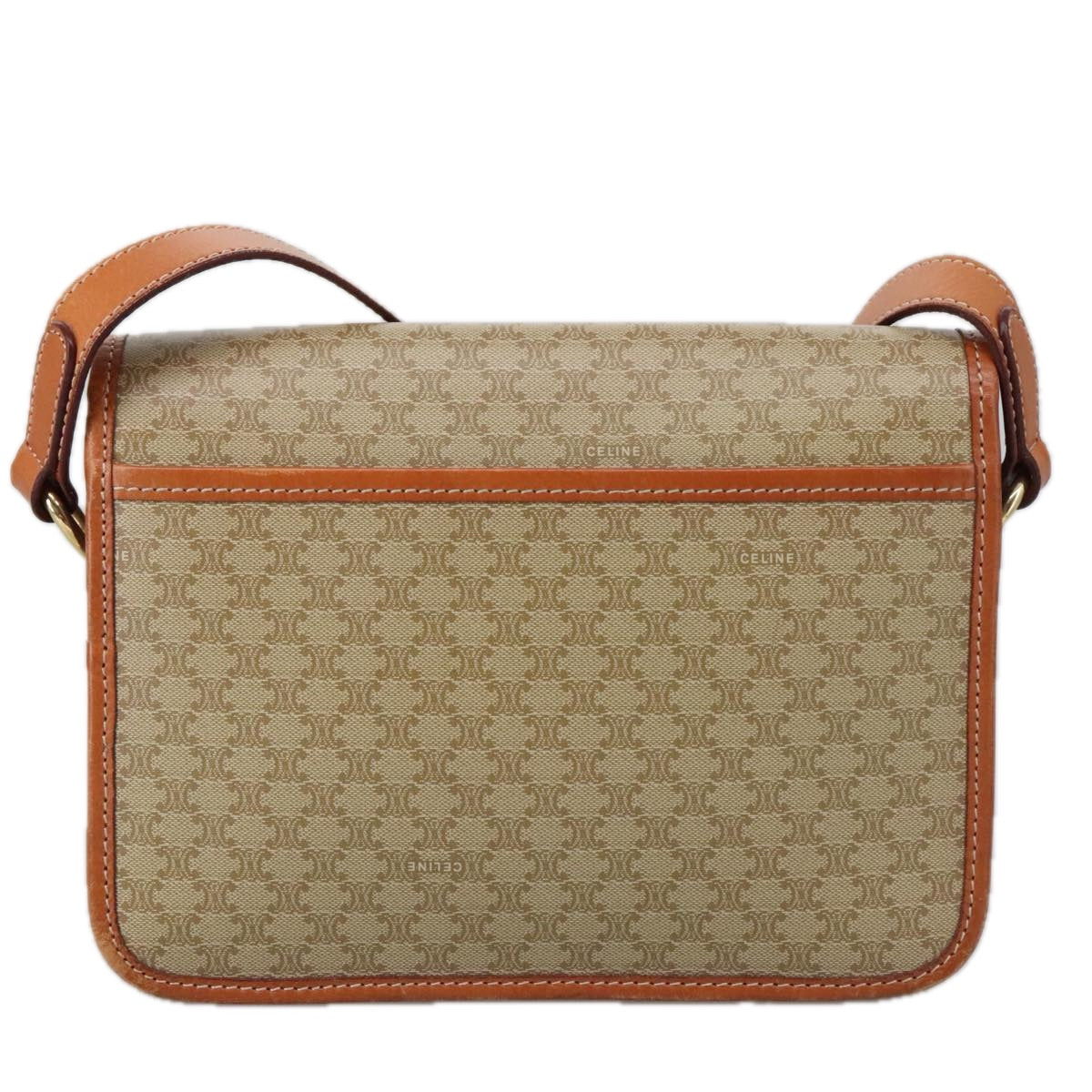CELINE Macadam Canvas Shoulder Bag Beige Gold Auth yk15952