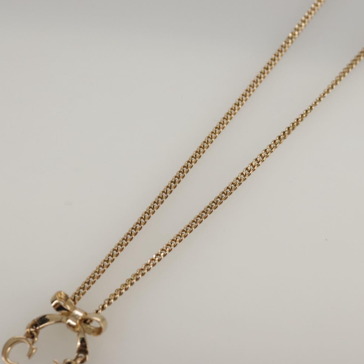 Christian Dior Ribbon Necklace metal Gold Auth yk15969