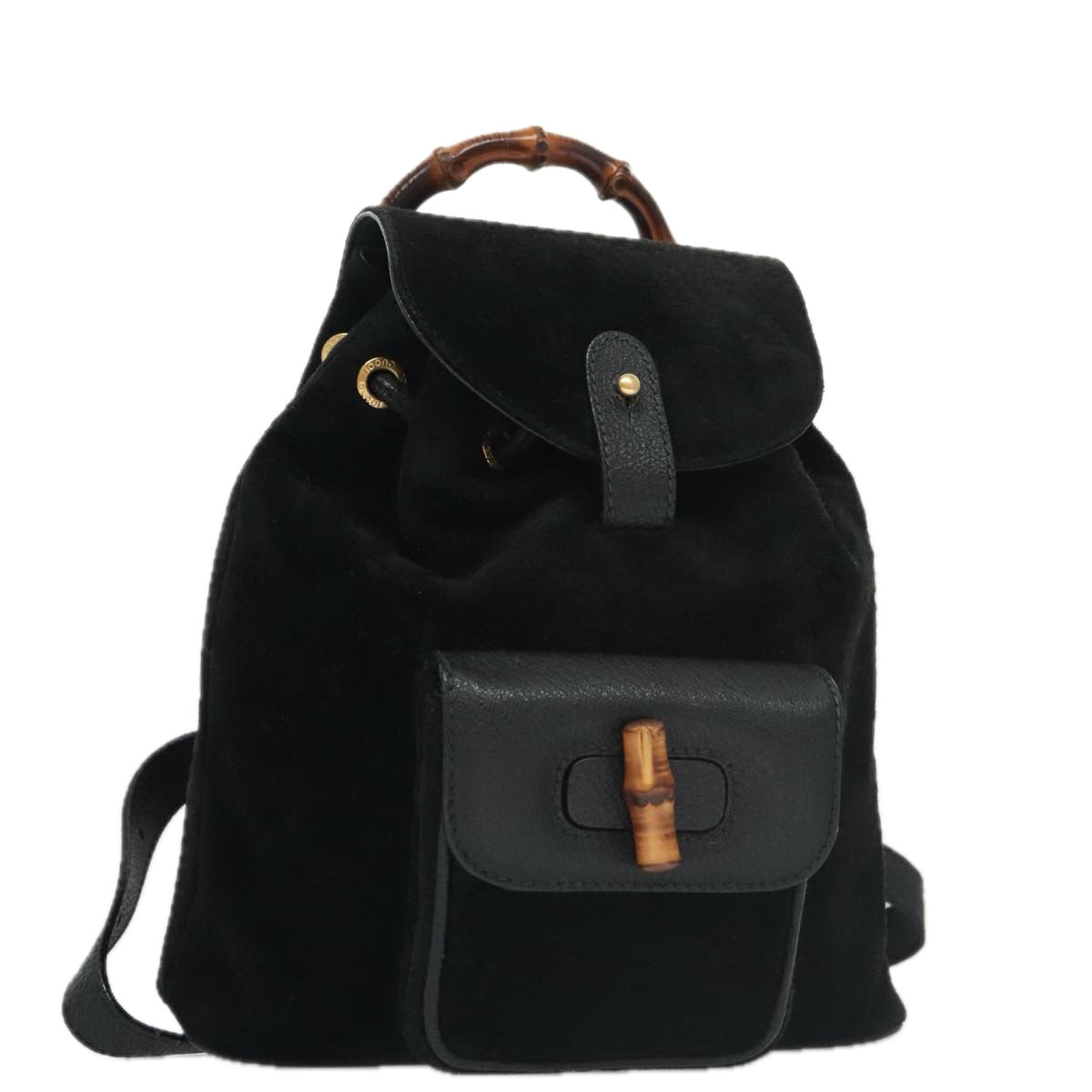 GUCCI Bamboo Backpack Suede Black Gold 003 2058 0030 Auth yk15973