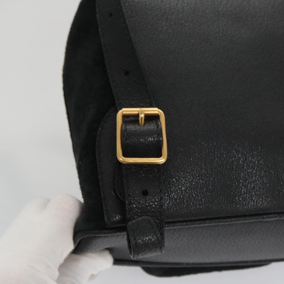 GUCCI Bamboo Backpack Suede Black Gold 003 2058 0030 Auth yk15973