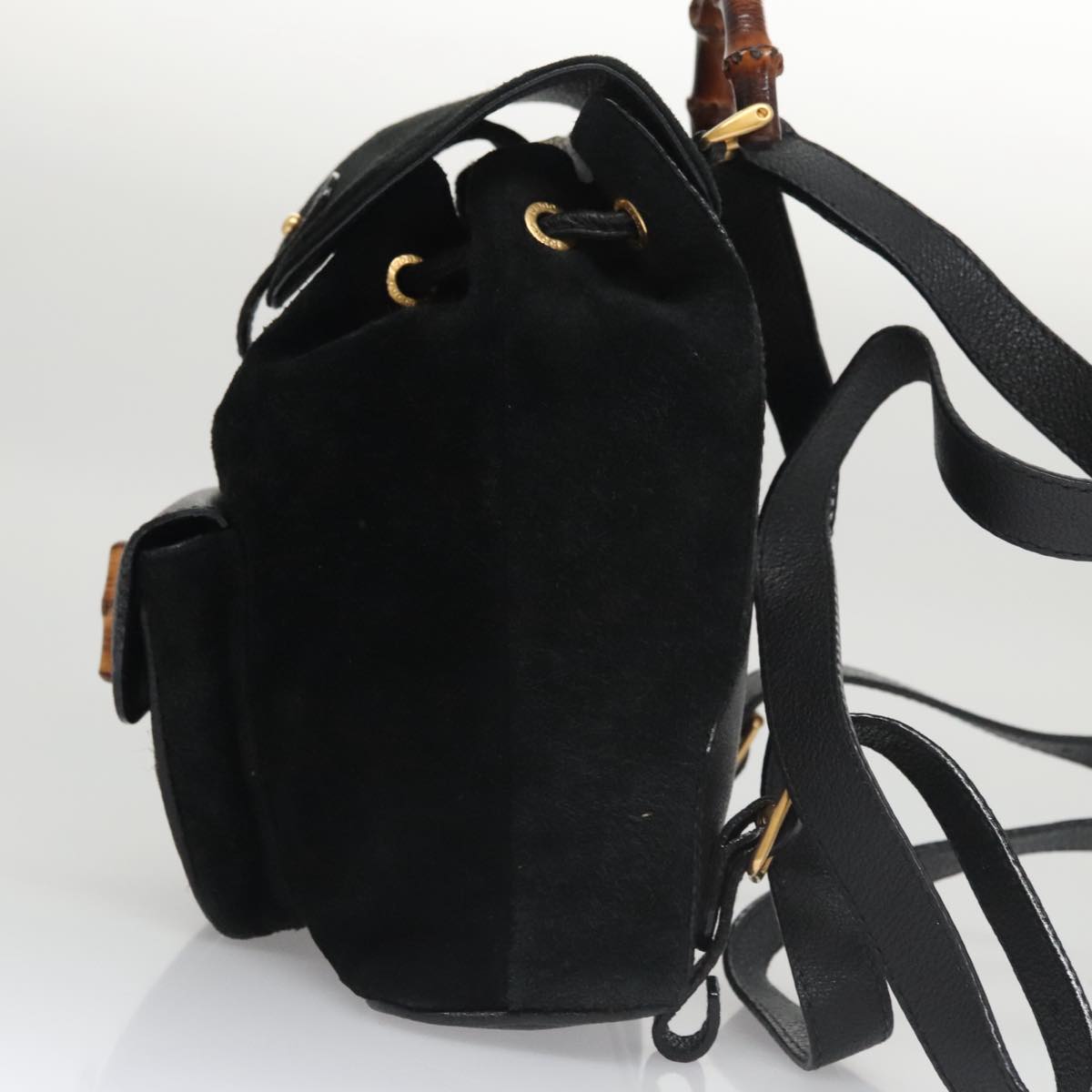 GUCCI Bamboo Backpack Suede Black Gold 003 2058 0030 Auth yk15973