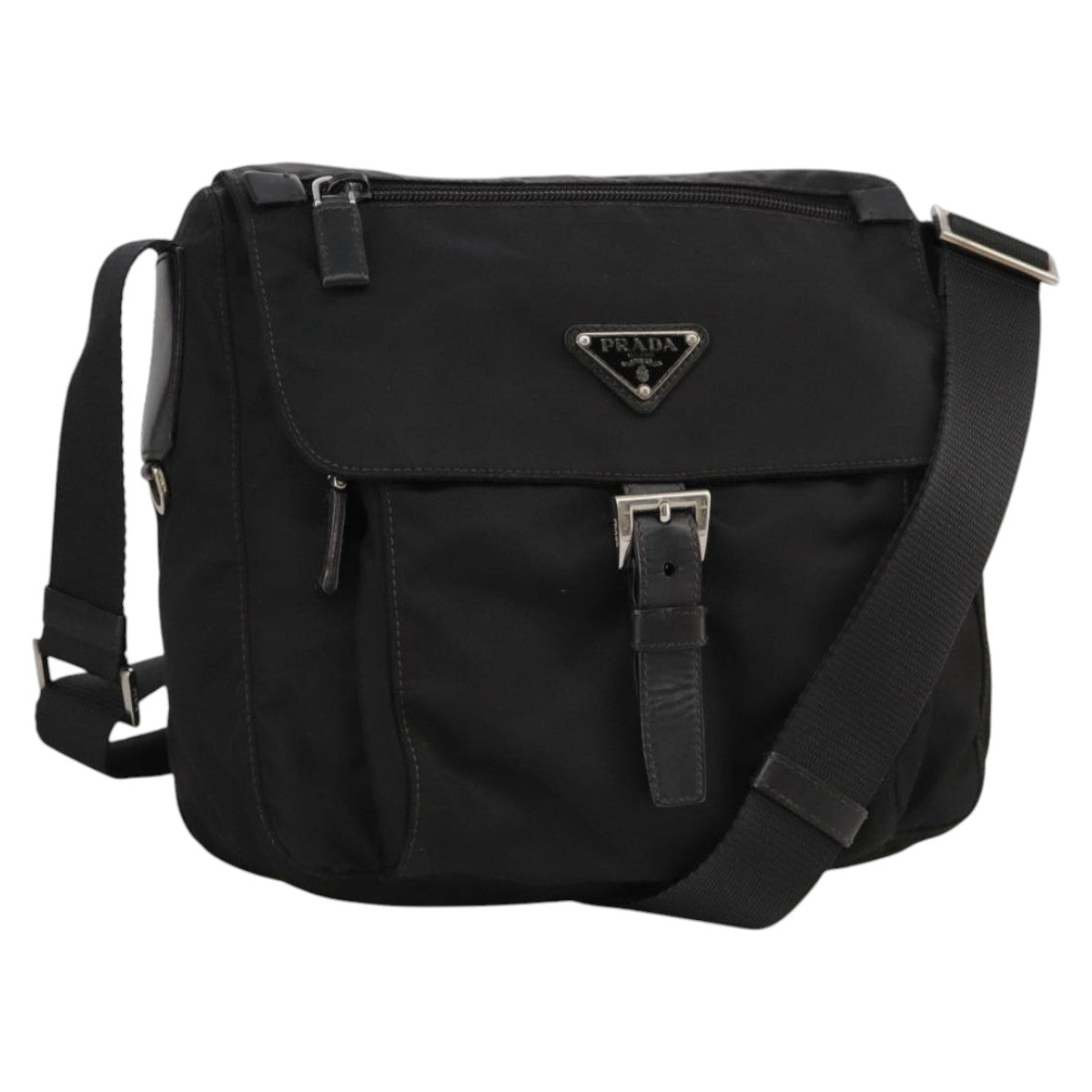 PRADA Shoulder Bag Nylon Black Silver Auth yk15982