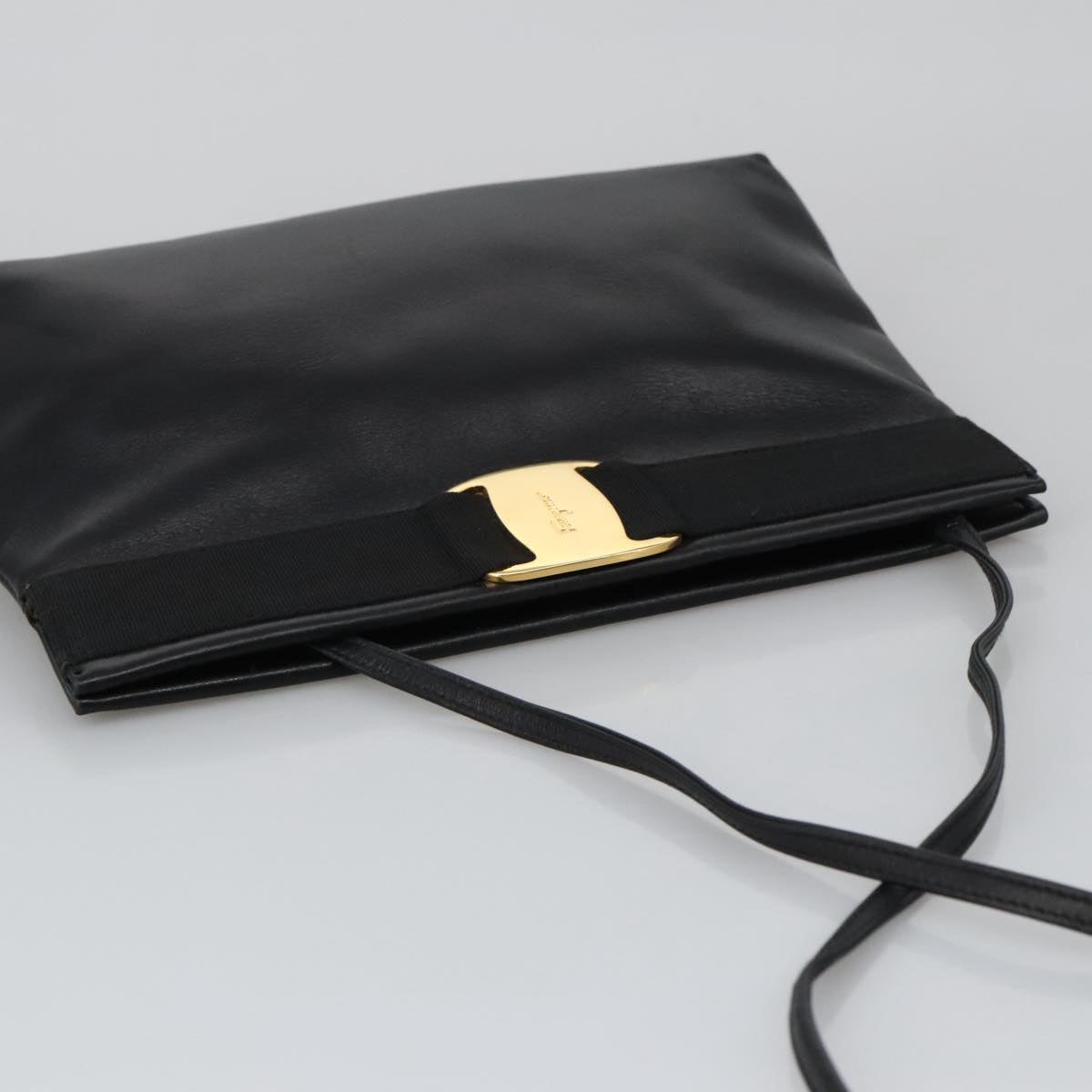 Salvatore Ferragamo Shoulder Bag Leather Black Gold Auth yk15984