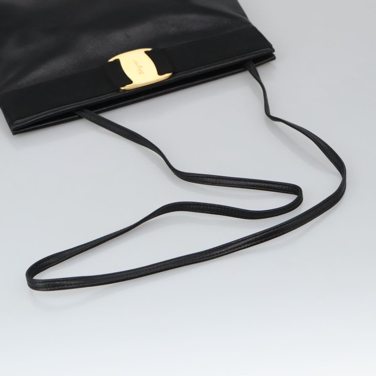 Salvatore Ferragamo Shoulder Bag Leather Black Gold Auth yk15984