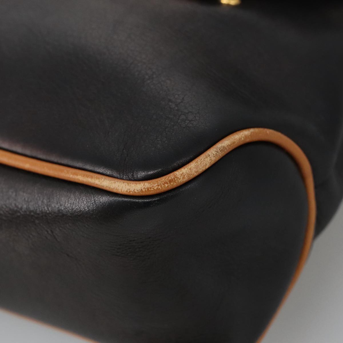CELINE Hand Bag Leather Black Brown Gold Auth yk15986
