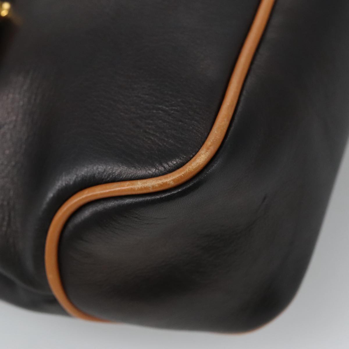 CELINE Hand Bag Leather Black Brown Gold Auth yk15986