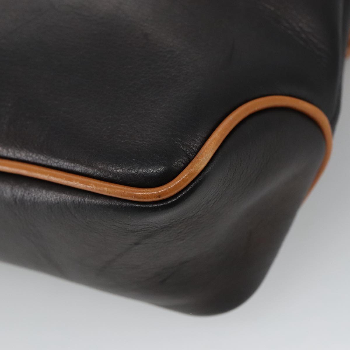 CELINE Hand Bag Leather Black Brown Gold Auth yk15986
