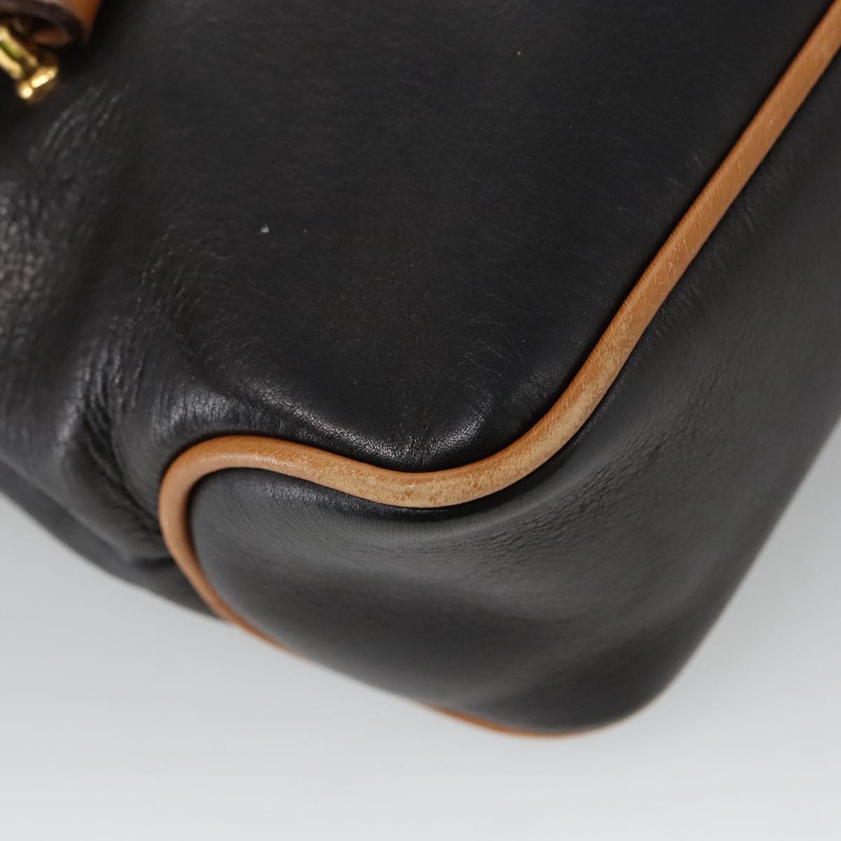 CELINE Hand Bag Leather Black Brown Gold Auth yk15986