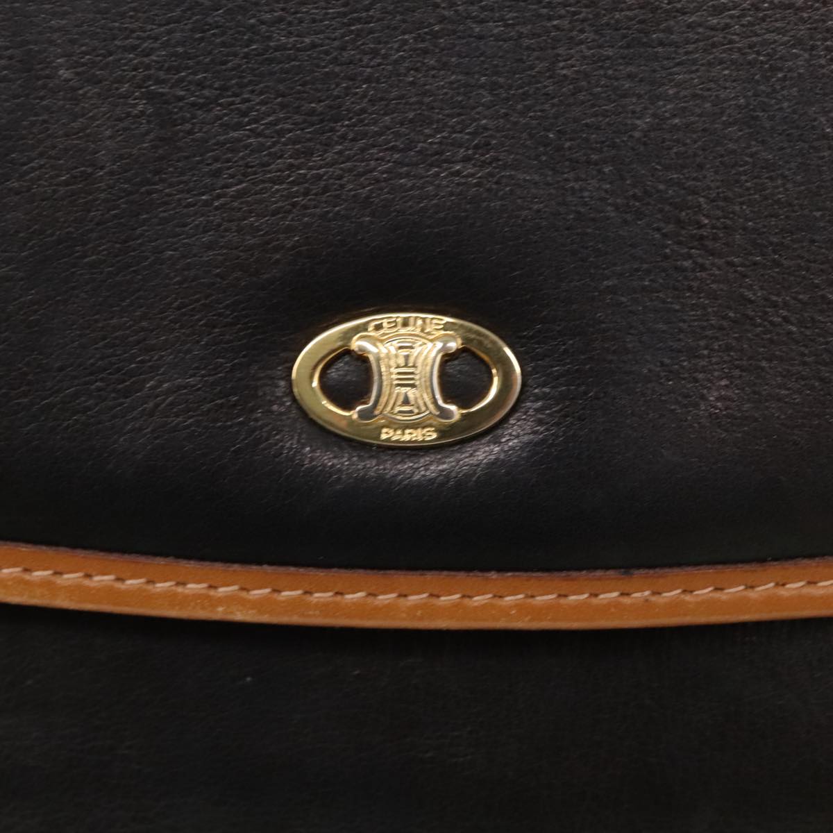CELINE Hand Bag Leather Black Brown Gold Auth yk15986