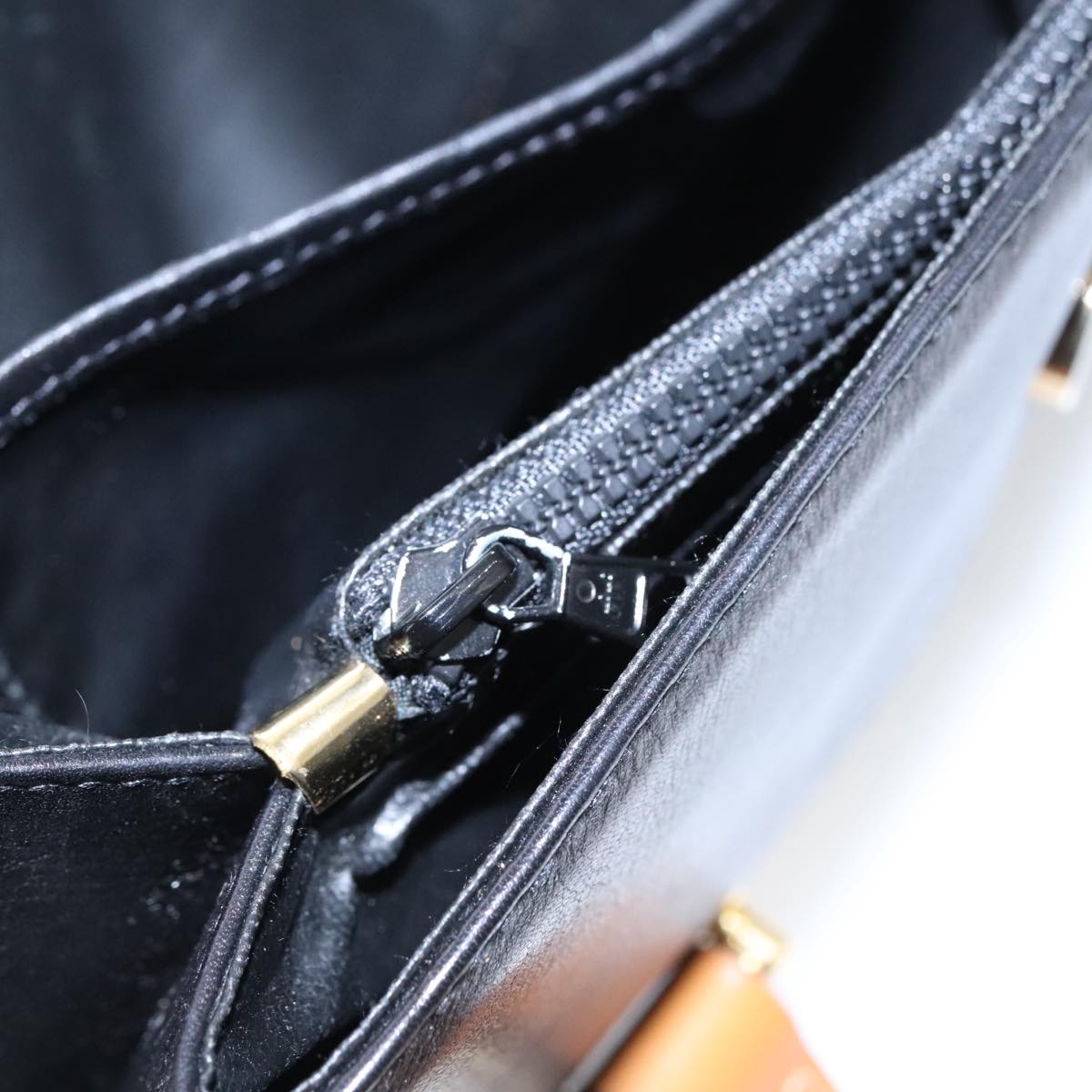 CELINE Hand Bag Leather Black Brown Gold Auth yk15986