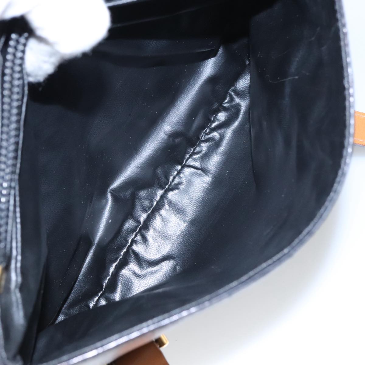 CELINE Hand Bag Leather Black Brown Gold Auth yk15986