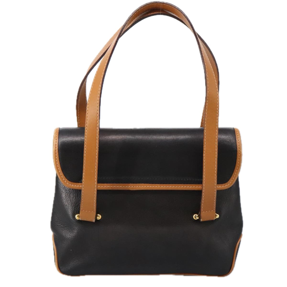 CELINE Hand Bag Leather Black Brown Gold Auth yk15986
