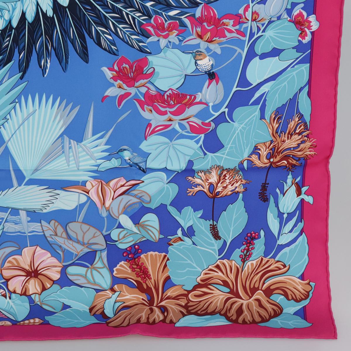 HERMES Carre 90 Scarf ""FLAMINGO PARTY"" Silk Pink Blue Auth yk15992