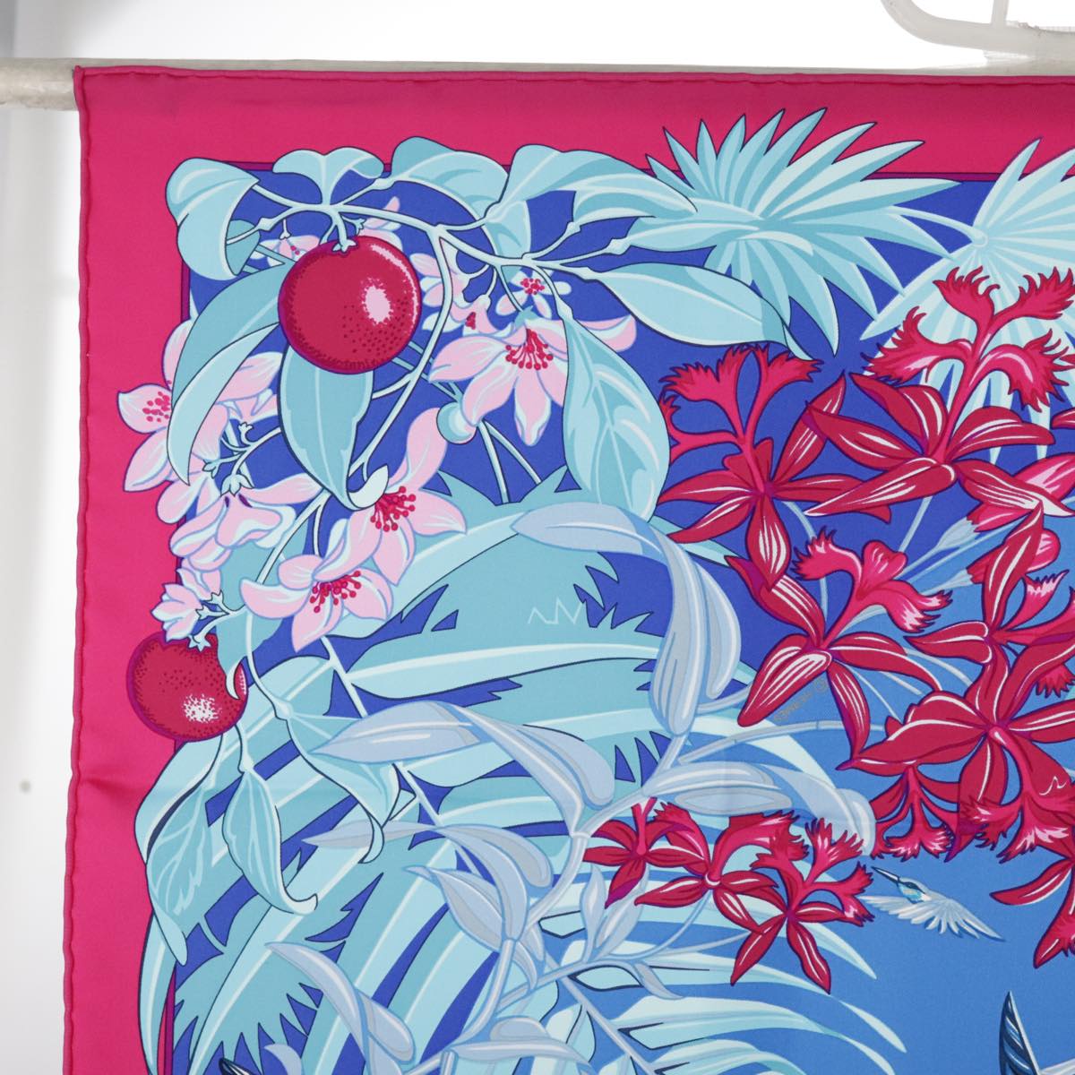 HERMES Carre 90 Scarf ""FLAMINGO PARTY"" Silk Pink Blue Auth yk15992