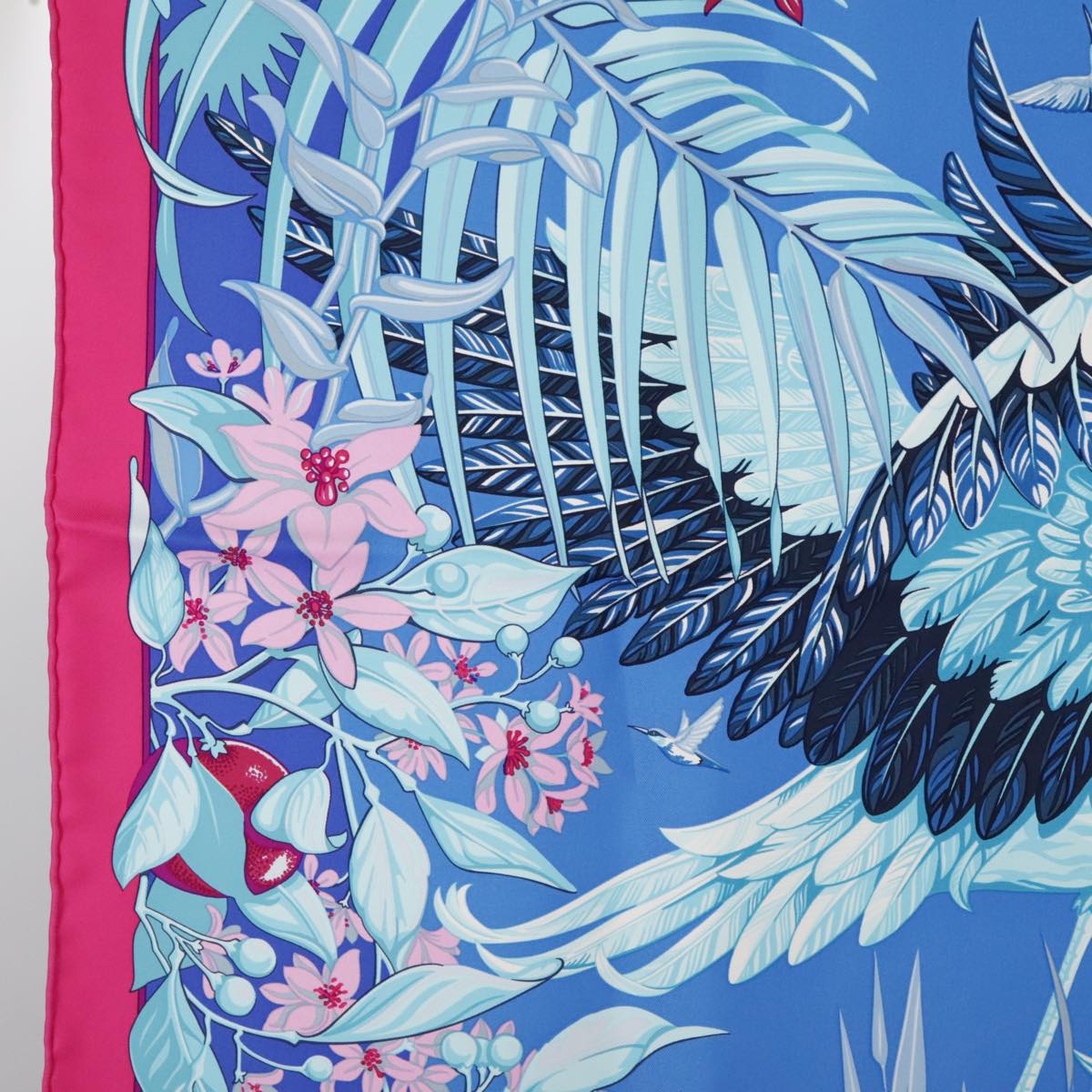 HERMES Carre 90 Scarf ""FLAMINGO PARTY"" Silk Pink Blue Auth yk15992