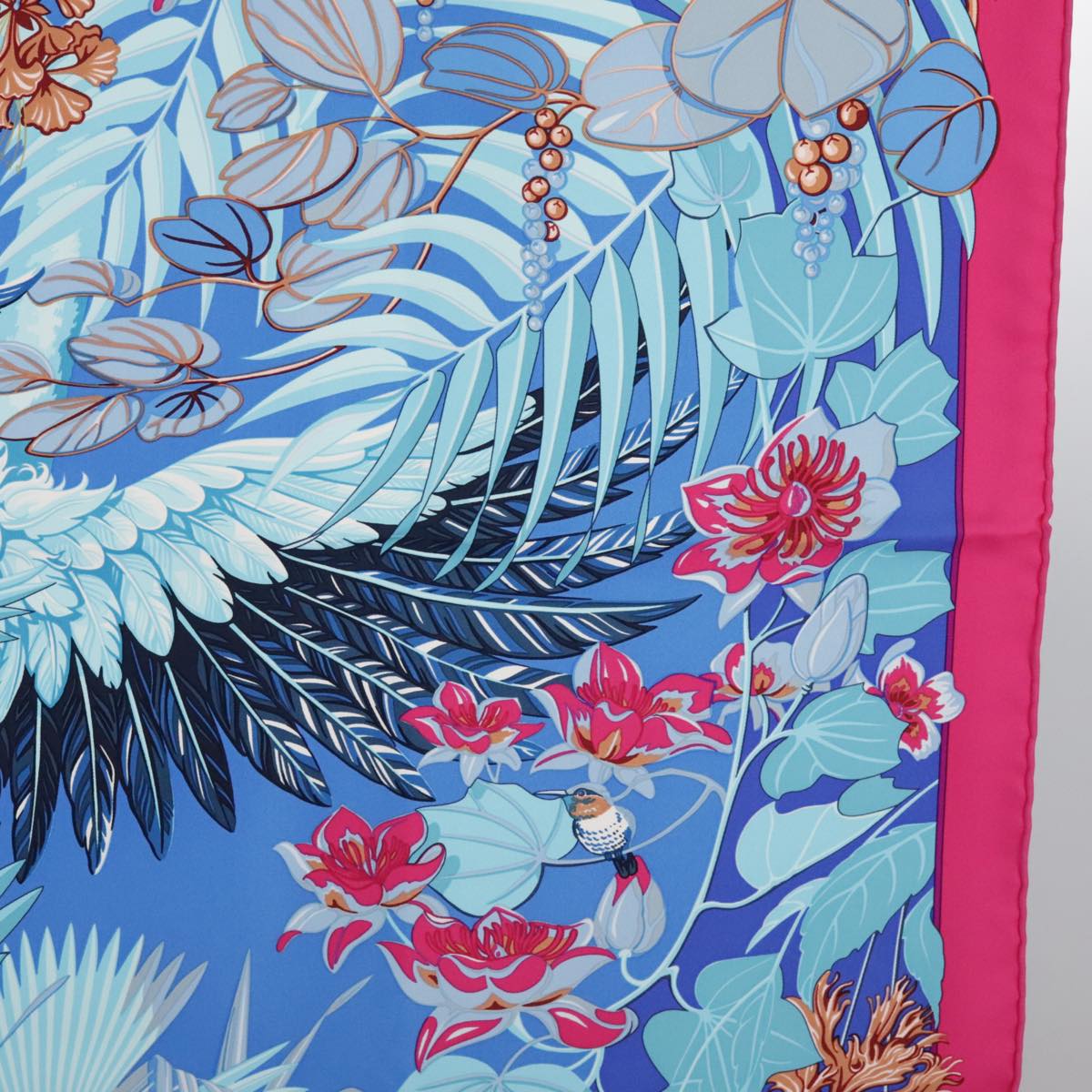 HERMES Carre 90 Scarf ""FLAMINGO PARTY"" Silk Pink Blue Auth yk15992