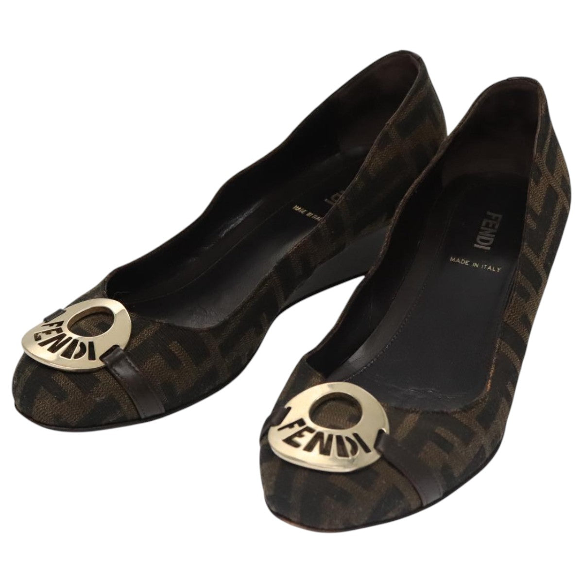 FENDI Zucca Canvas Pumps 37 pumps Brown Black Gold Auth yk16020