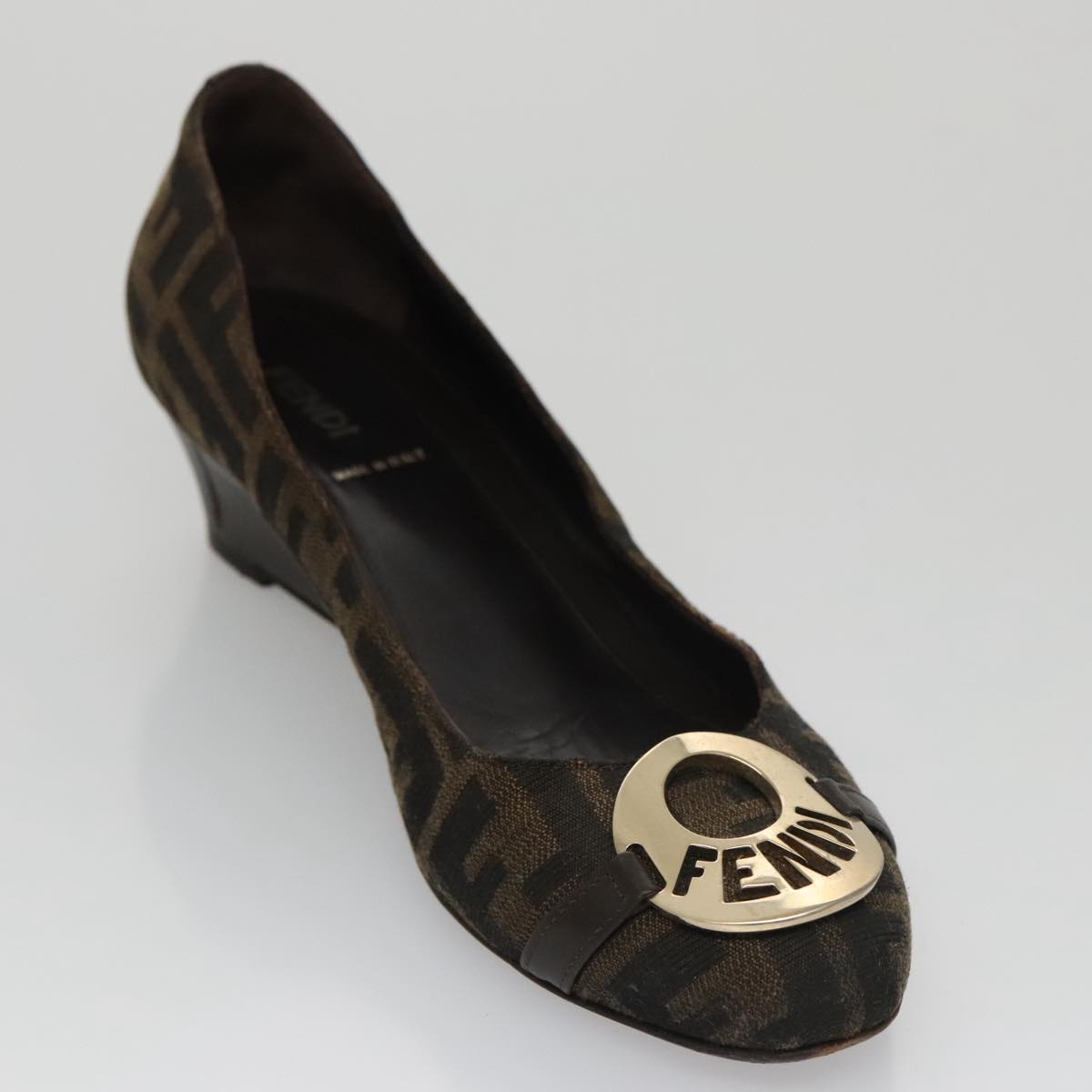 FENDI Zucca Canvas Pumps 37 pumps Brown Black Gold Auth yk16020