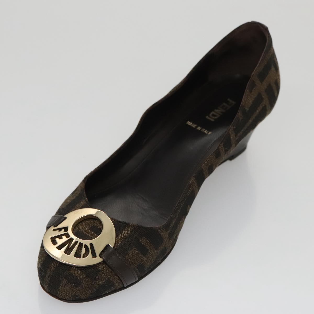 FENDI Zucca Canvas Pumps 37 pumps Brown Black Gold Auth yk16020