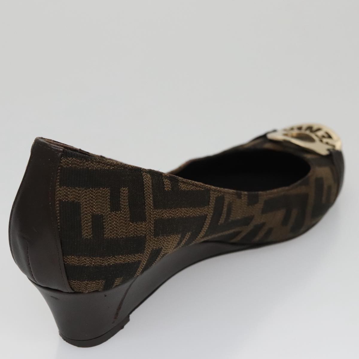 FENDI Zucca Canvas Pumps 37 pumps Brown Black Gold Auth yk16020