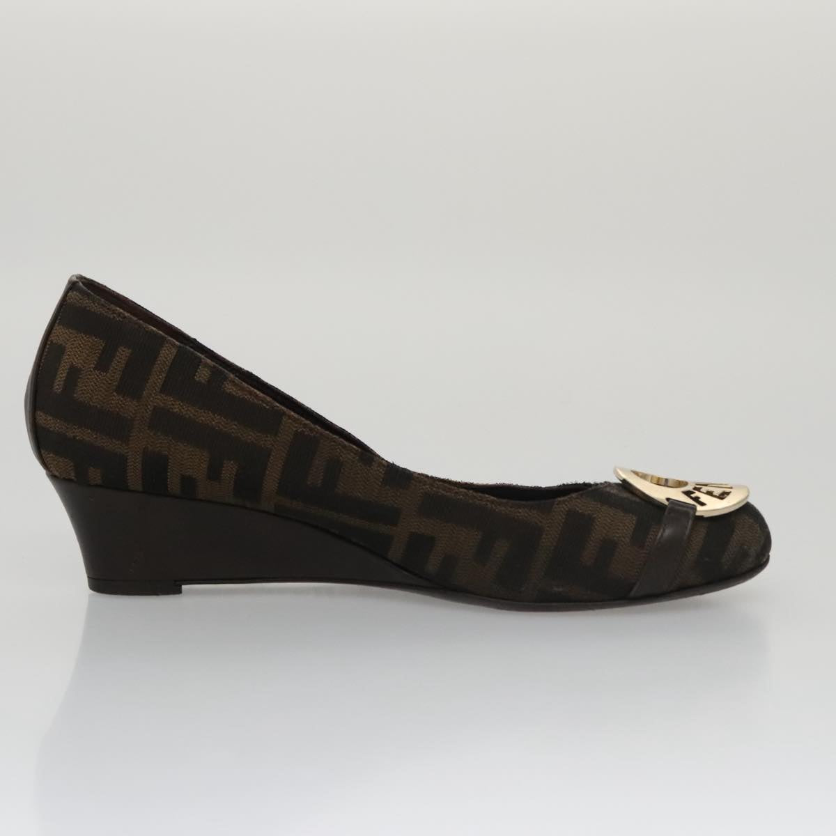 FENDI Zucca Canvas Pumps 37 pumps Brown Black Gold Auth yk16020