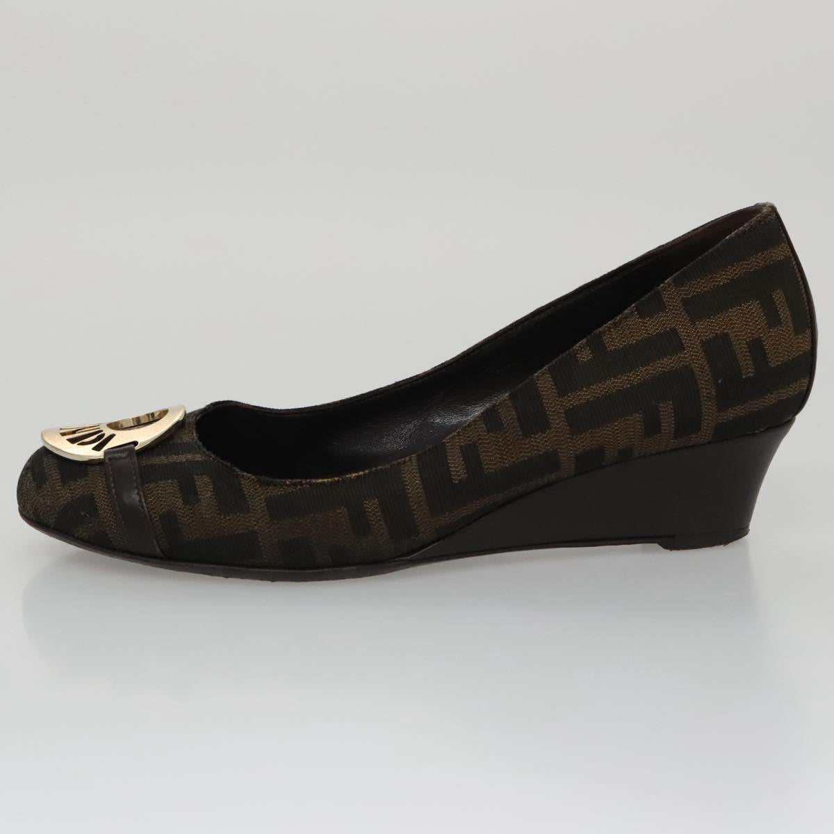 FENDI Zucca Canvas Pumps 37 pumps Brown Black Gold Auth yk16020