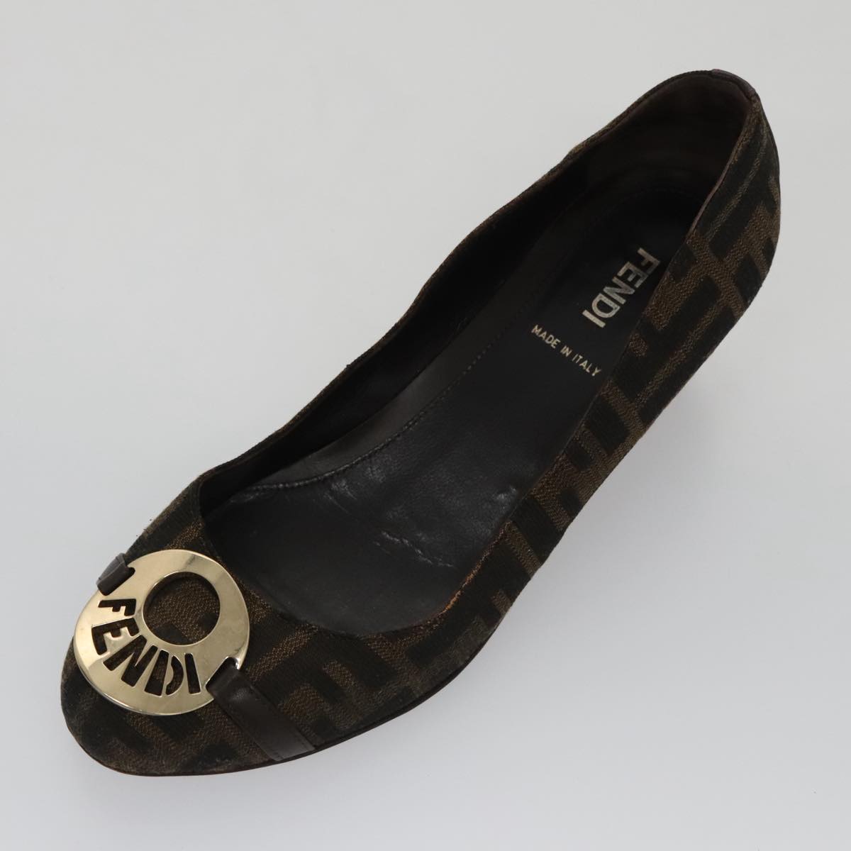 FENDI Zucca Canvas Pumps 37 pumps Brown Black Gold Auth yk16020