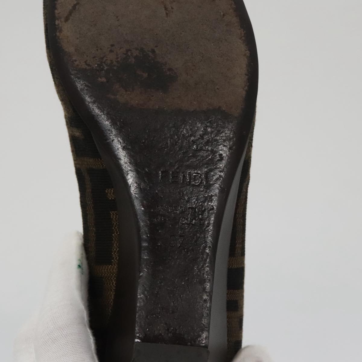 FENDI Zucca Canvas Pumps 37 pumps Brown Black Gold Auth yk16020