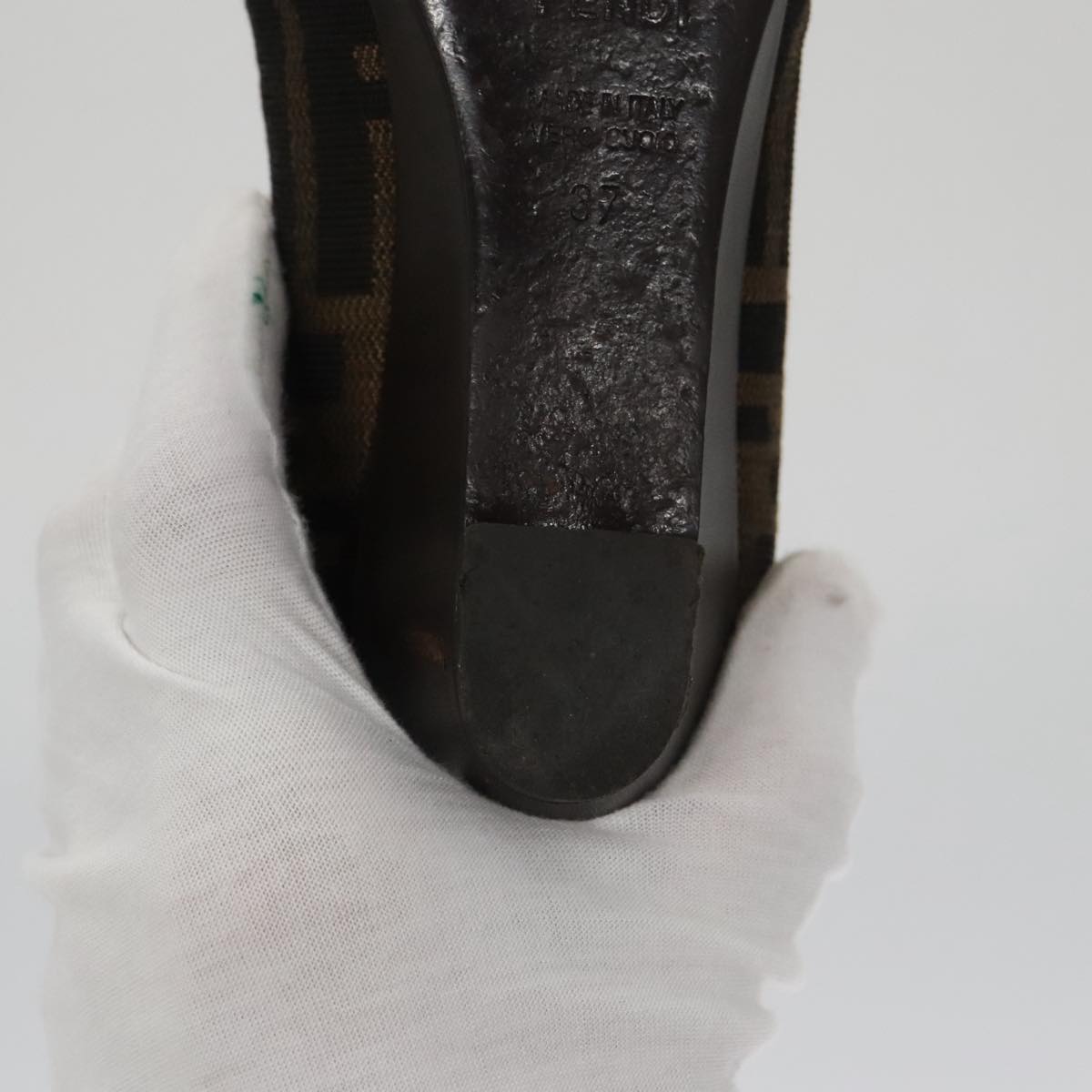 FENDI Zucca Canvas Pumps 37 pumps Brown Black Gold Auth yk16020