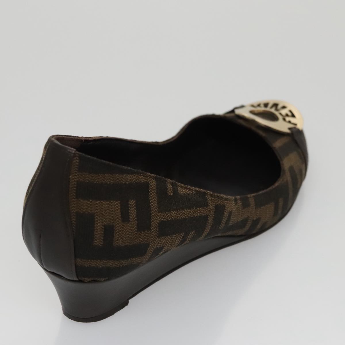 FENDI Zucca Canvas Pumps 37 pumps Brown Black Gold Auth yk16020