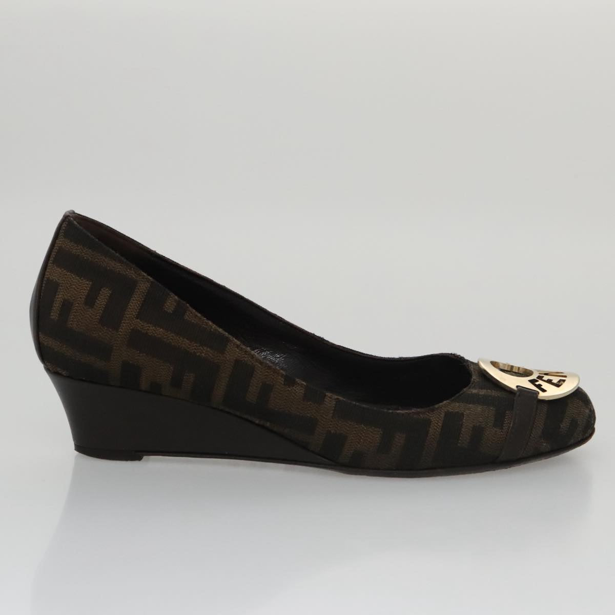 FENDI Zucca Canvas Pumps 37 pumps Brown Black Gold Auth yk16020