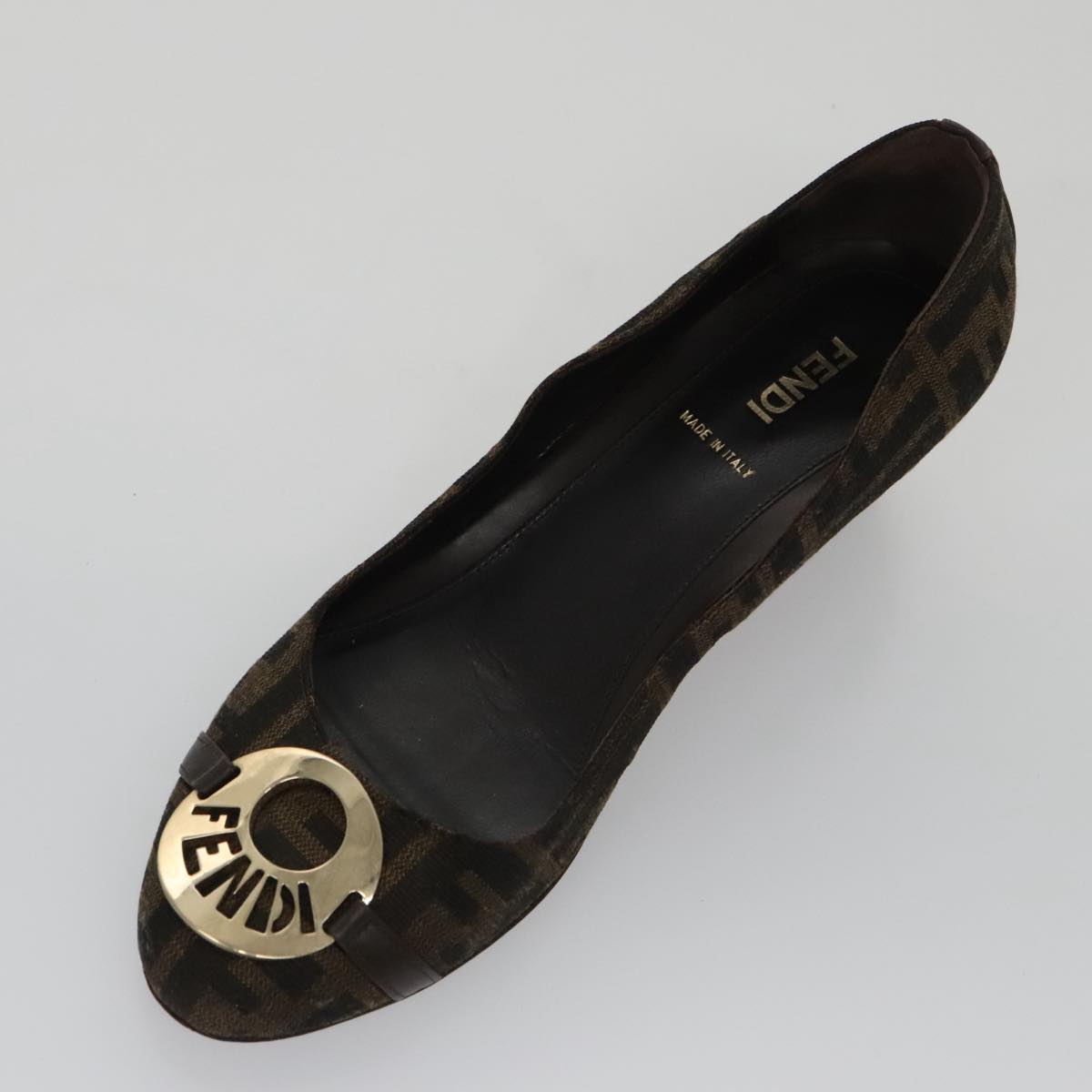 FENDI Zucca Canvas Pumps 37 pumps Brown Black Gold Auth yk16020
