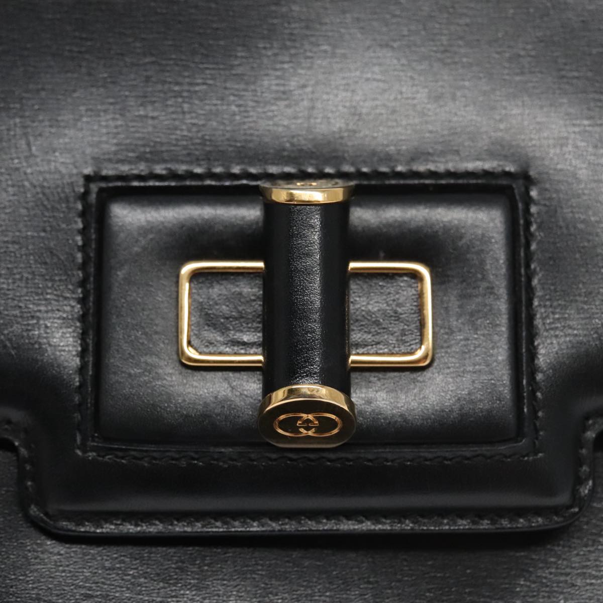 GUCCI Shoulder Bag Leather Black Gold 004 46 0087 Auth yk16061