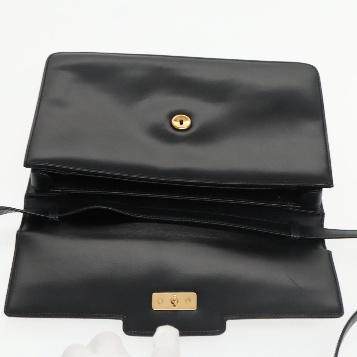 GUCCI Shoulder Bag Leather Black Gold 004 46 0087 Auth yk16061