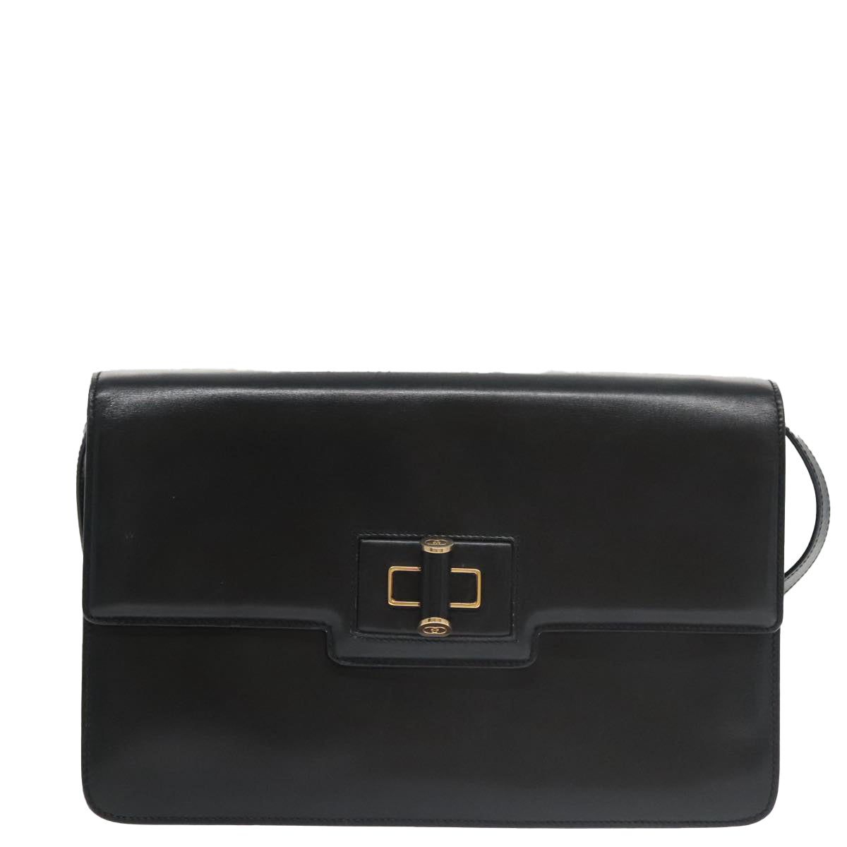 GUCCI Shoulder Bag Leather Black Gold 004 46 0087 Auth yk16061