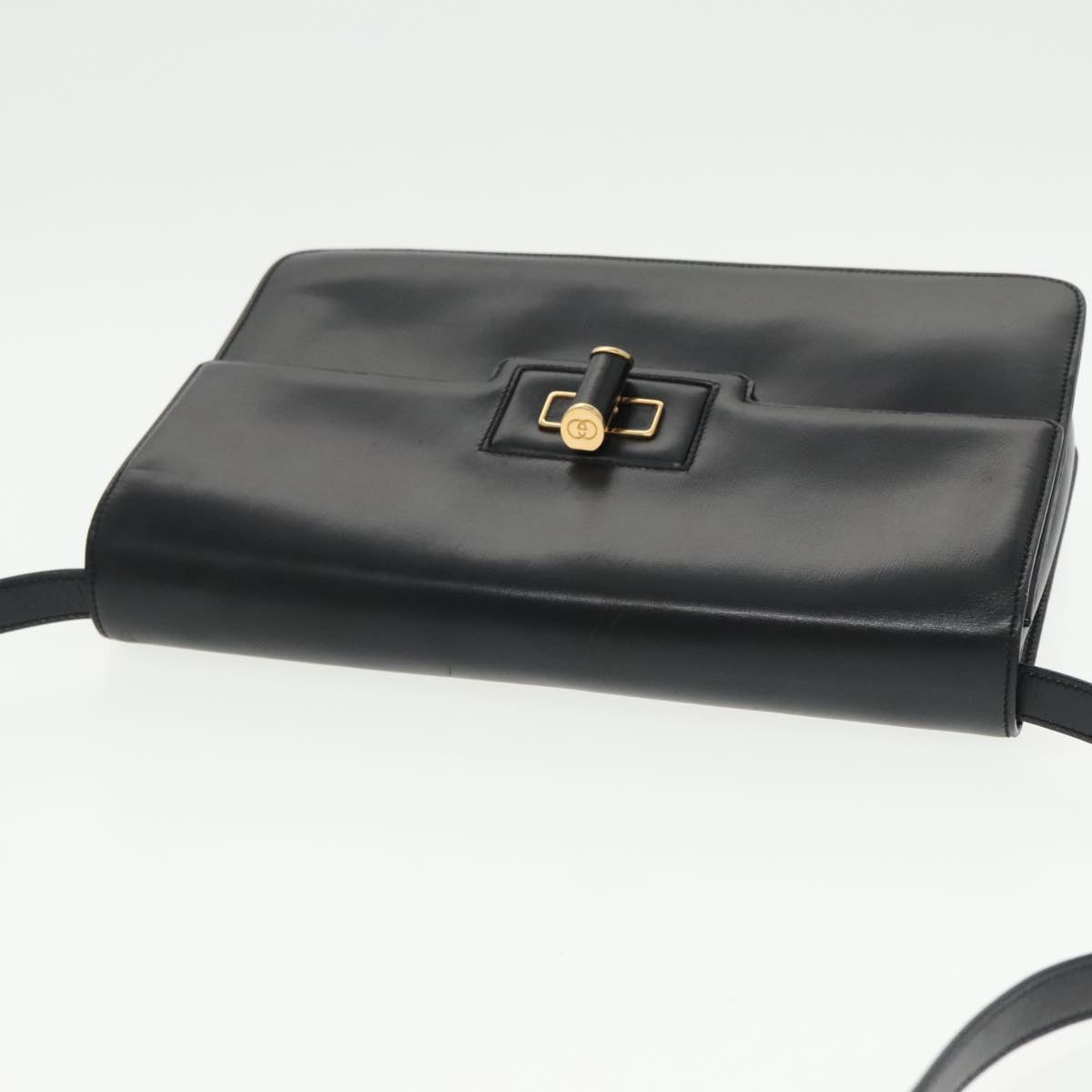 GUCCI Shoulder Bag Leather Black Gold 004 46 0087 Auth yk16061