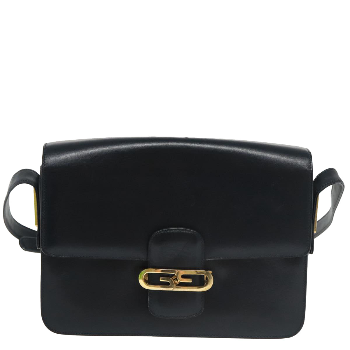 GUCCI Shoulder Bag Leather Navy Gold Auth yk16077