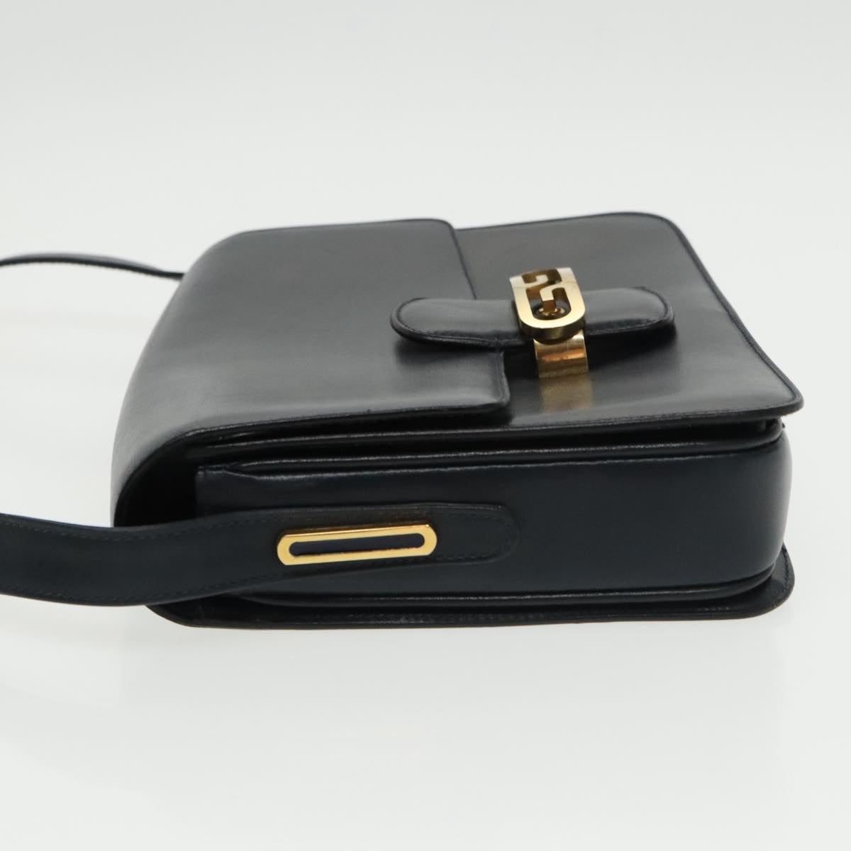 GUCCI Shoulder Bag Leather Navy Gold Auth yk16077