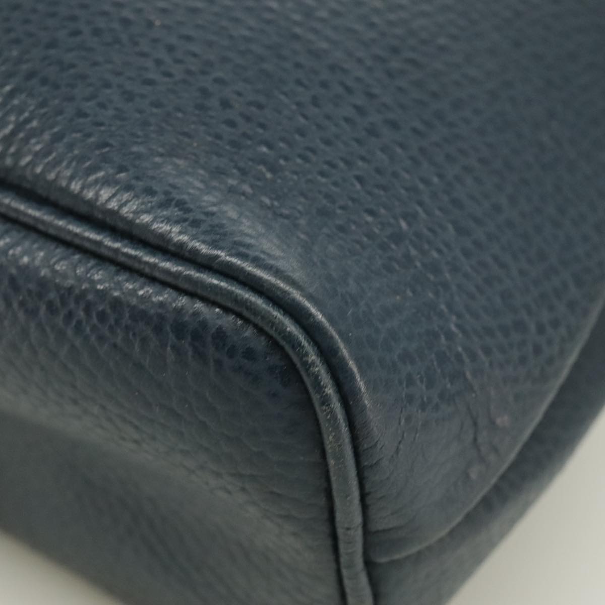 Christian Dior Hand Bag Leather Navy Gold Auth yk16078