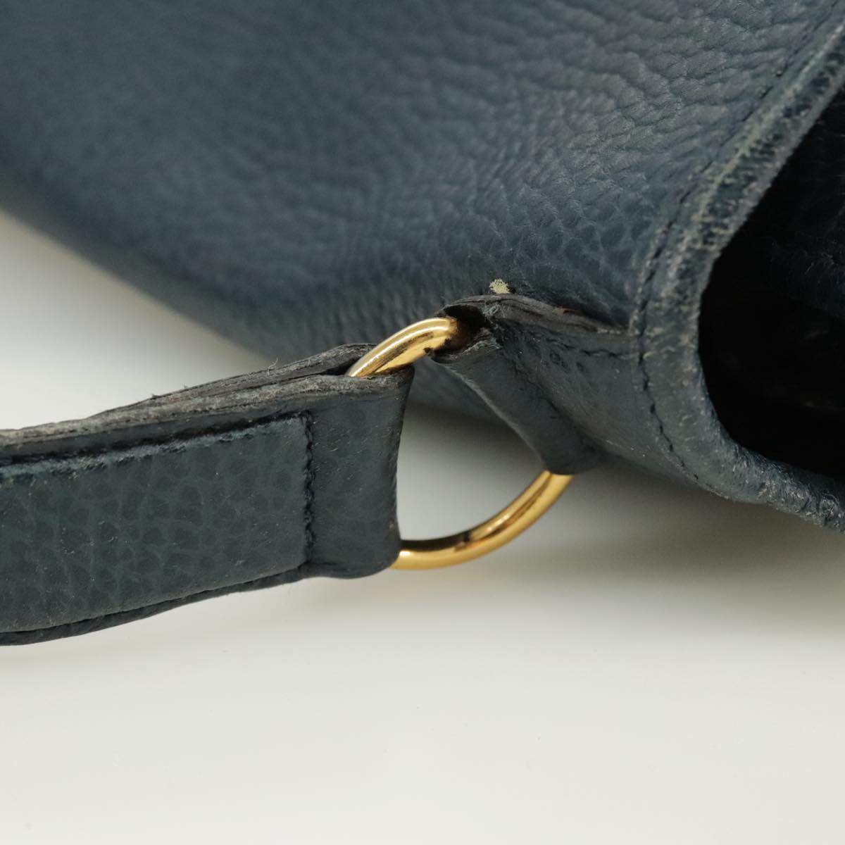 Christian Dior Hand Bag Leather Navy Gold Auth yk16078