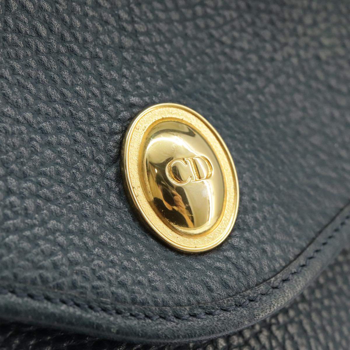 Christian Dior Hand Bag Leather Navy Gold Auth yk16078