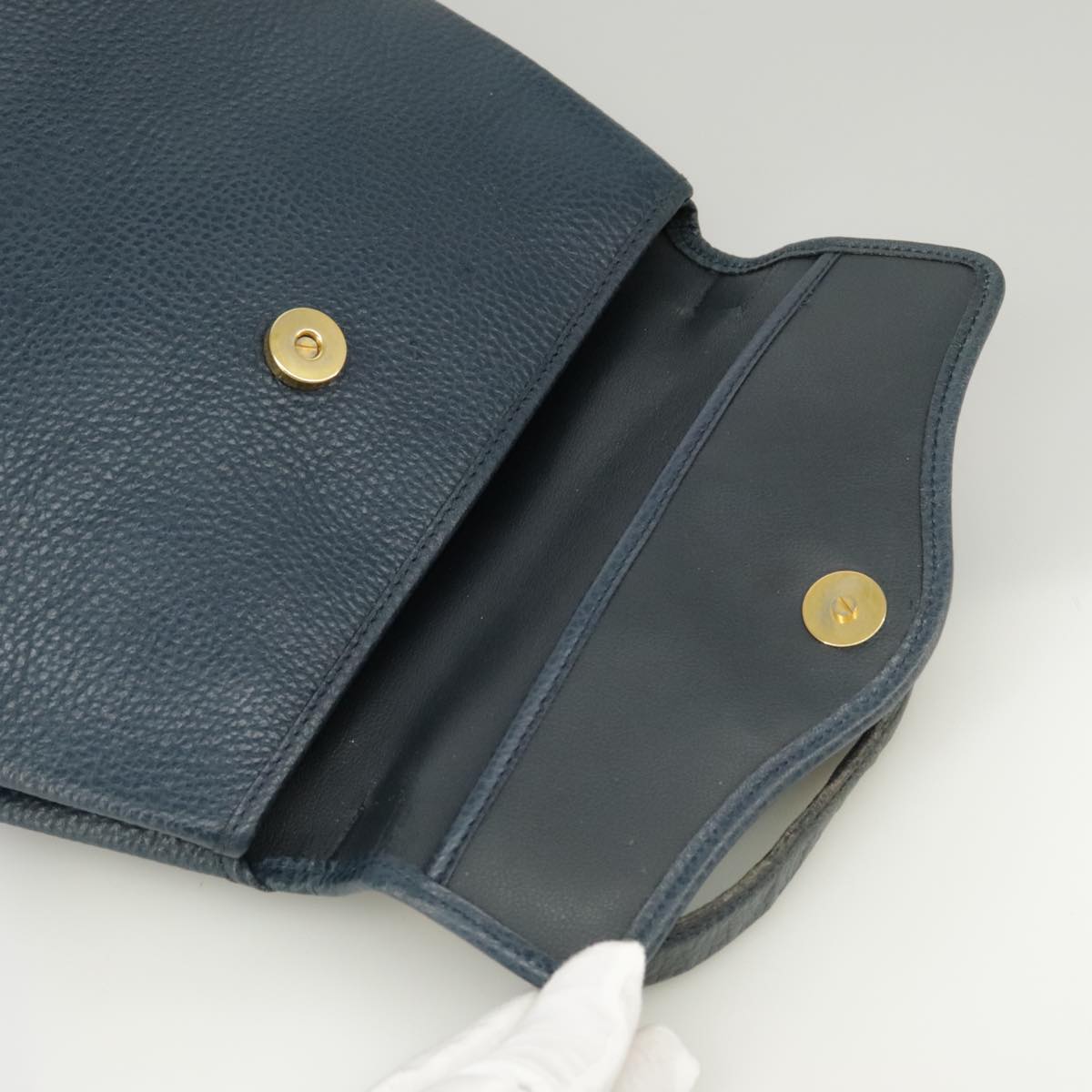 Christian Dior Hand Bag Leather Navy Gold Auth yk16078