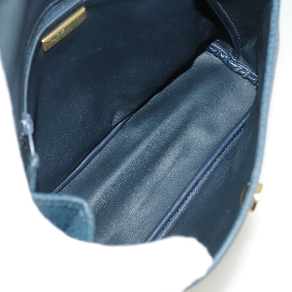 Christian Dior Hand Bag Leather Navy Gold Auth yk16078