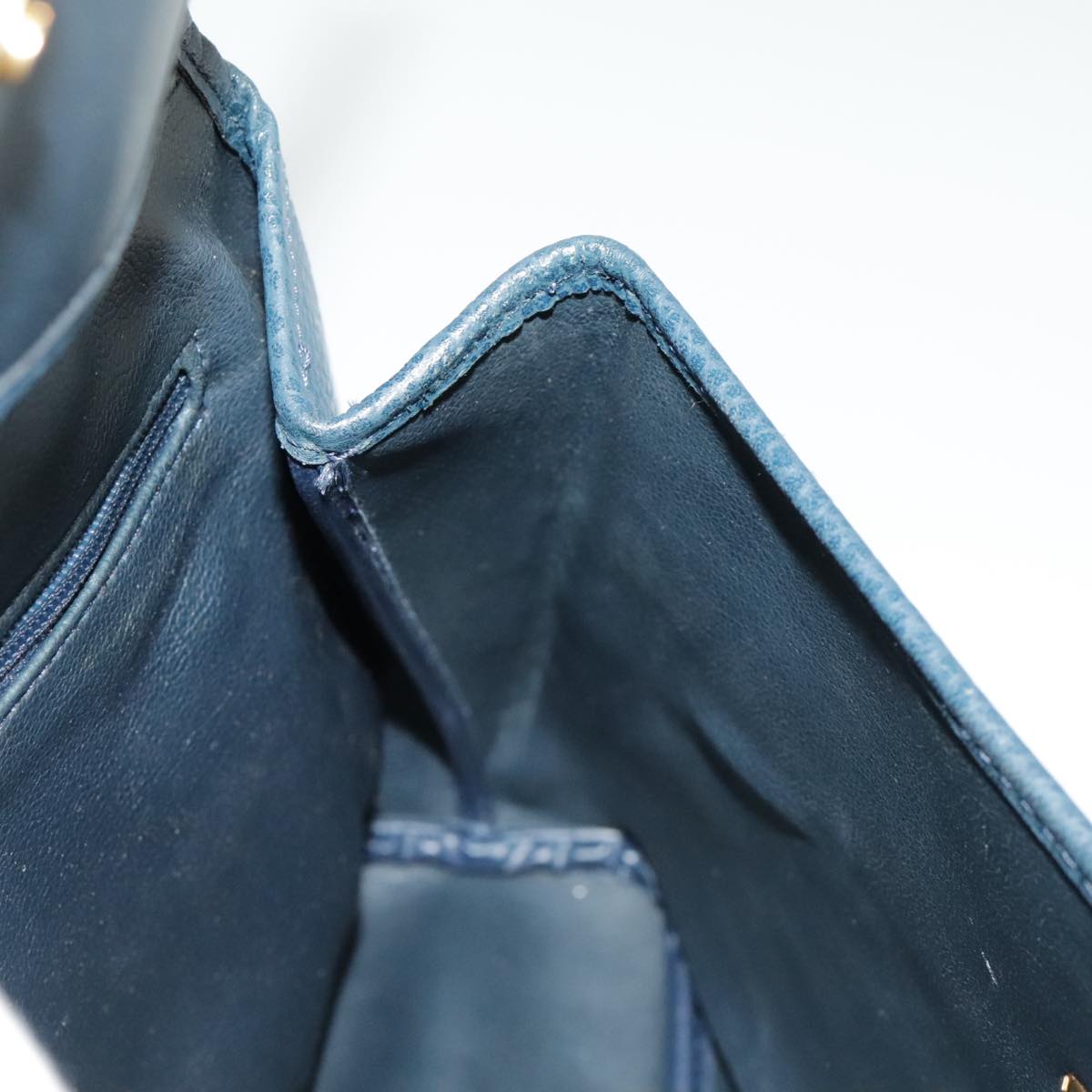 Christian Dior Hand Bag Leather Navy Gold Auth yk16078