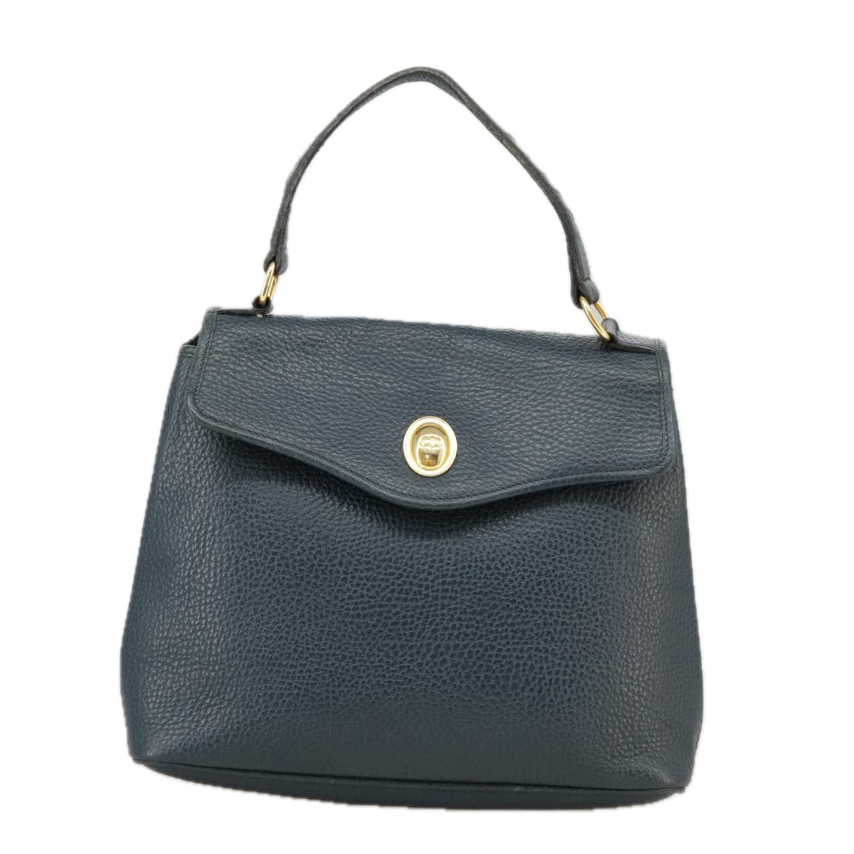 Christian Dior Hand Bag Leather Navy Gold Auth yk16078