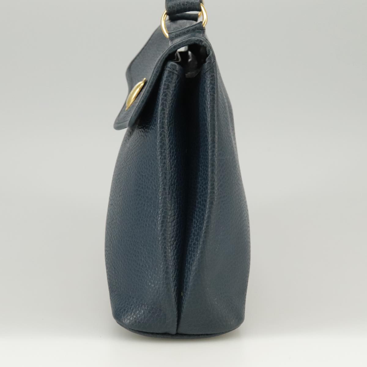 Christian Dior Hand Bag Leather Navy Gold Auth yk16078