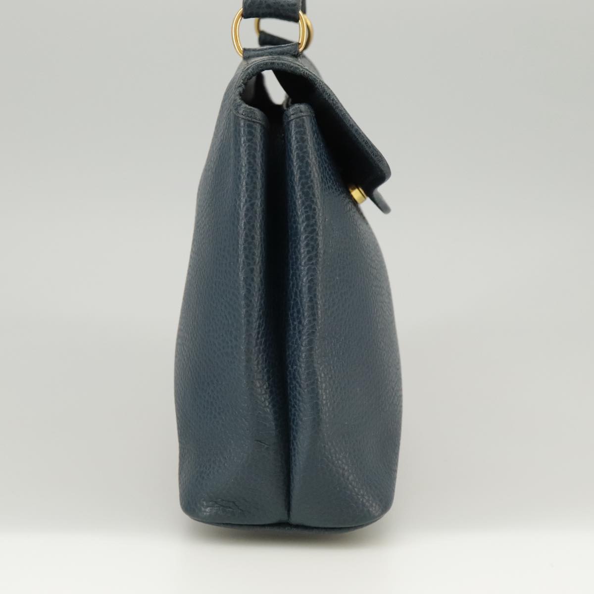 Christian Dior Hand Bag Leather Navy Gold Auth yk16078