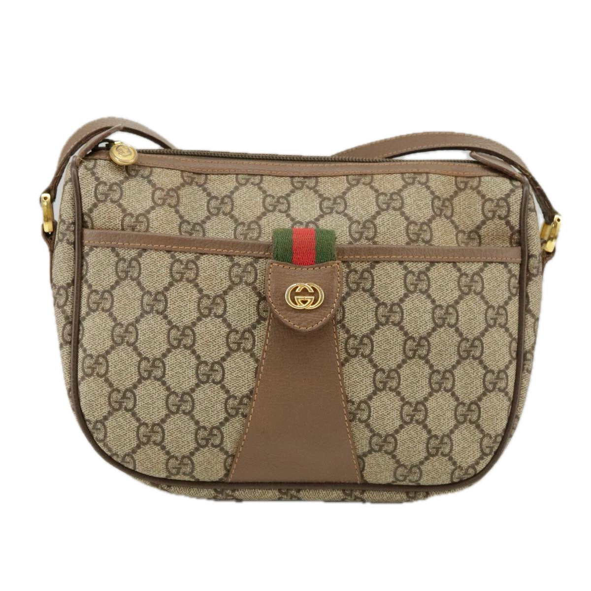 GUCCI GG Supreme Web Sherry Line Shoulder Bag PVC Beige Green Red Auth yk16079