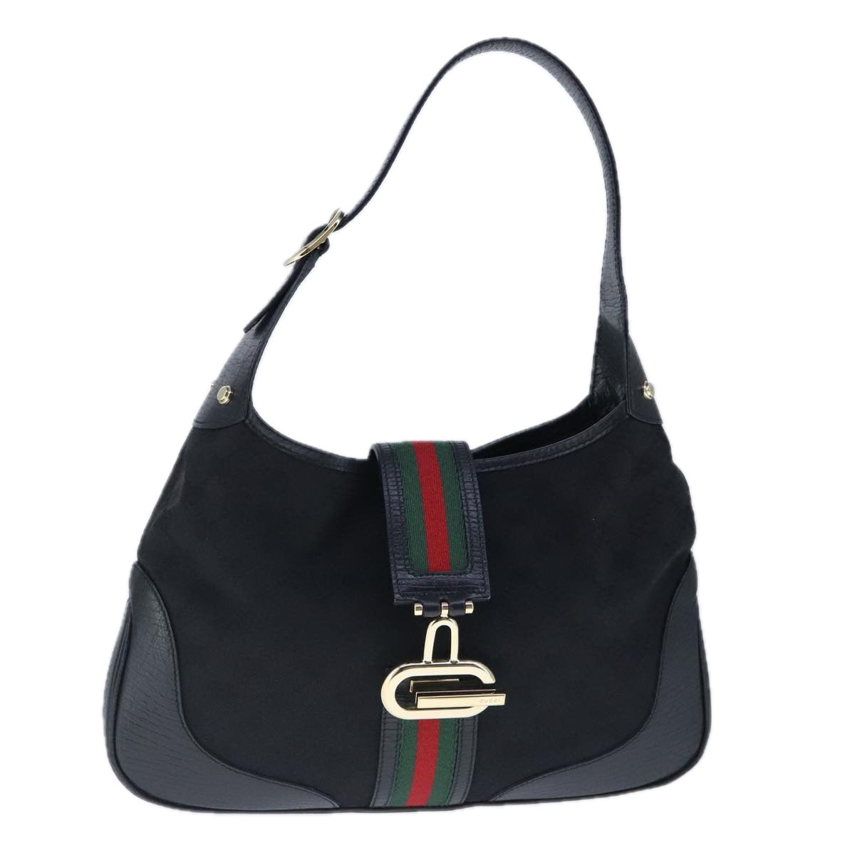 GUCCI GG Canvas Jackie Web Sherry Line Shoulder Bag Black 130779 Auth yk16087A