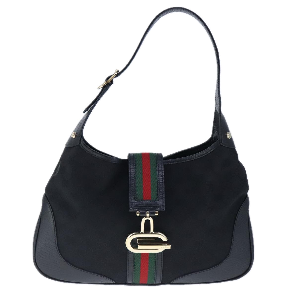 GUCCI GG Canvas Jackie Web Sherry Line Shoulder Bag Black 130779 Auth yk16087A